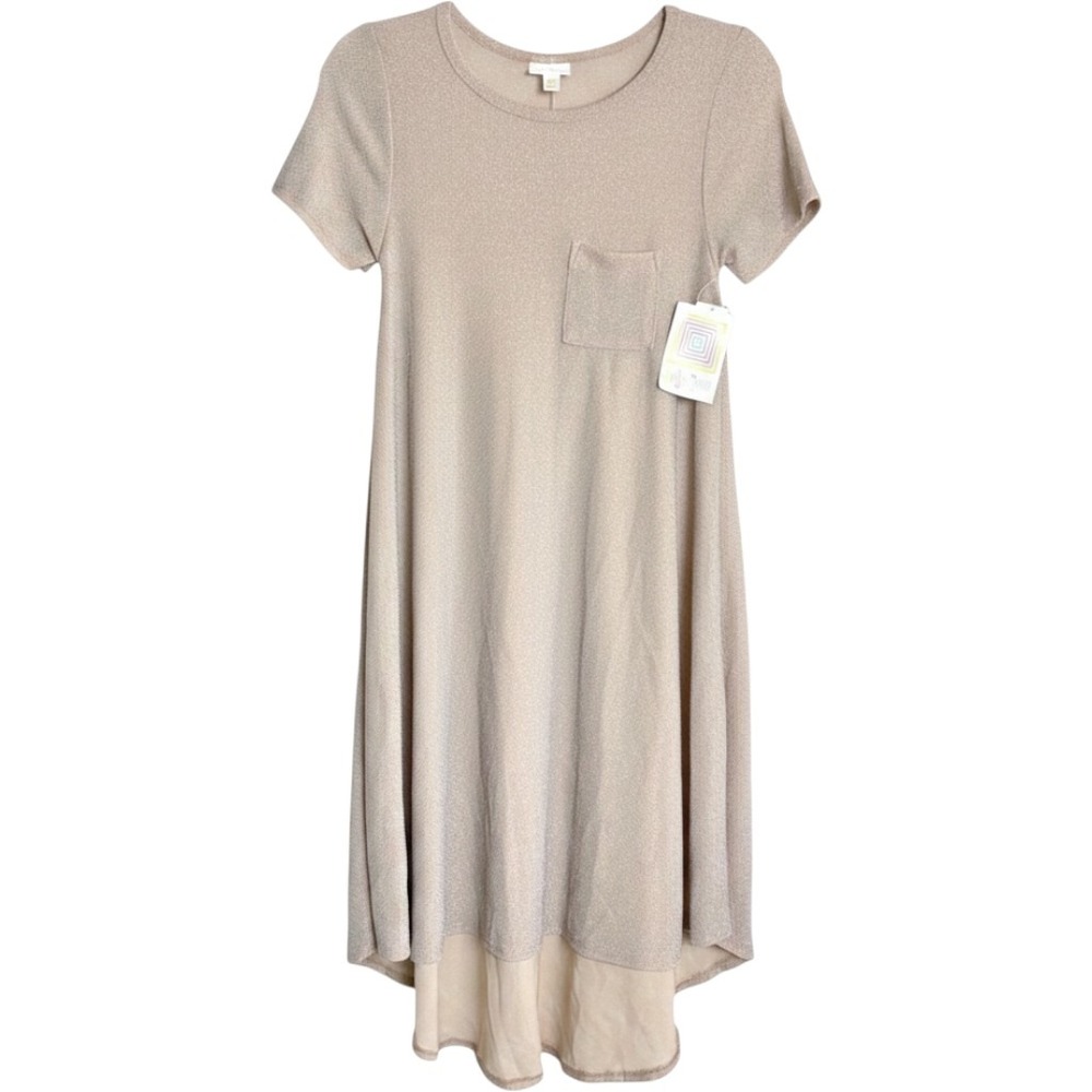 NEW LuLaRoe Carly Swing Dress XXS Gold Metallic Shimmer High Low Short Sleeve